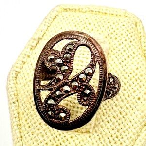 Vintage Sterling Silver Marcasite Openwork Filigree Ring